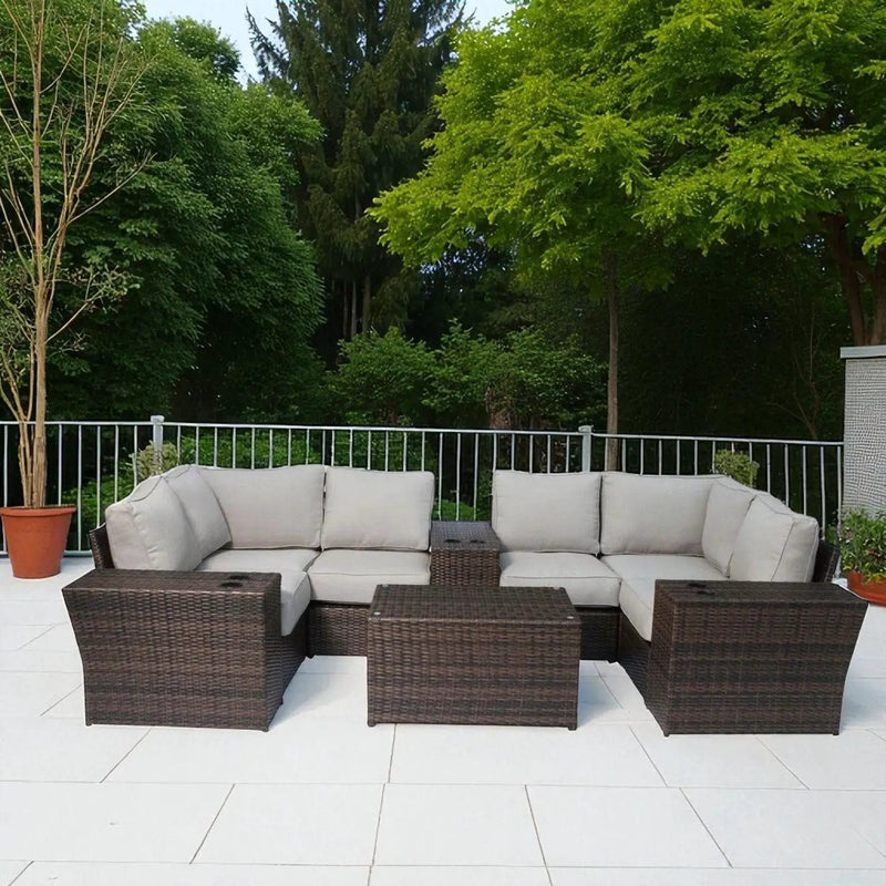 Outdoor Wicker Sectional With Weather Resistant Cushions And Table by HouseOfZazla
