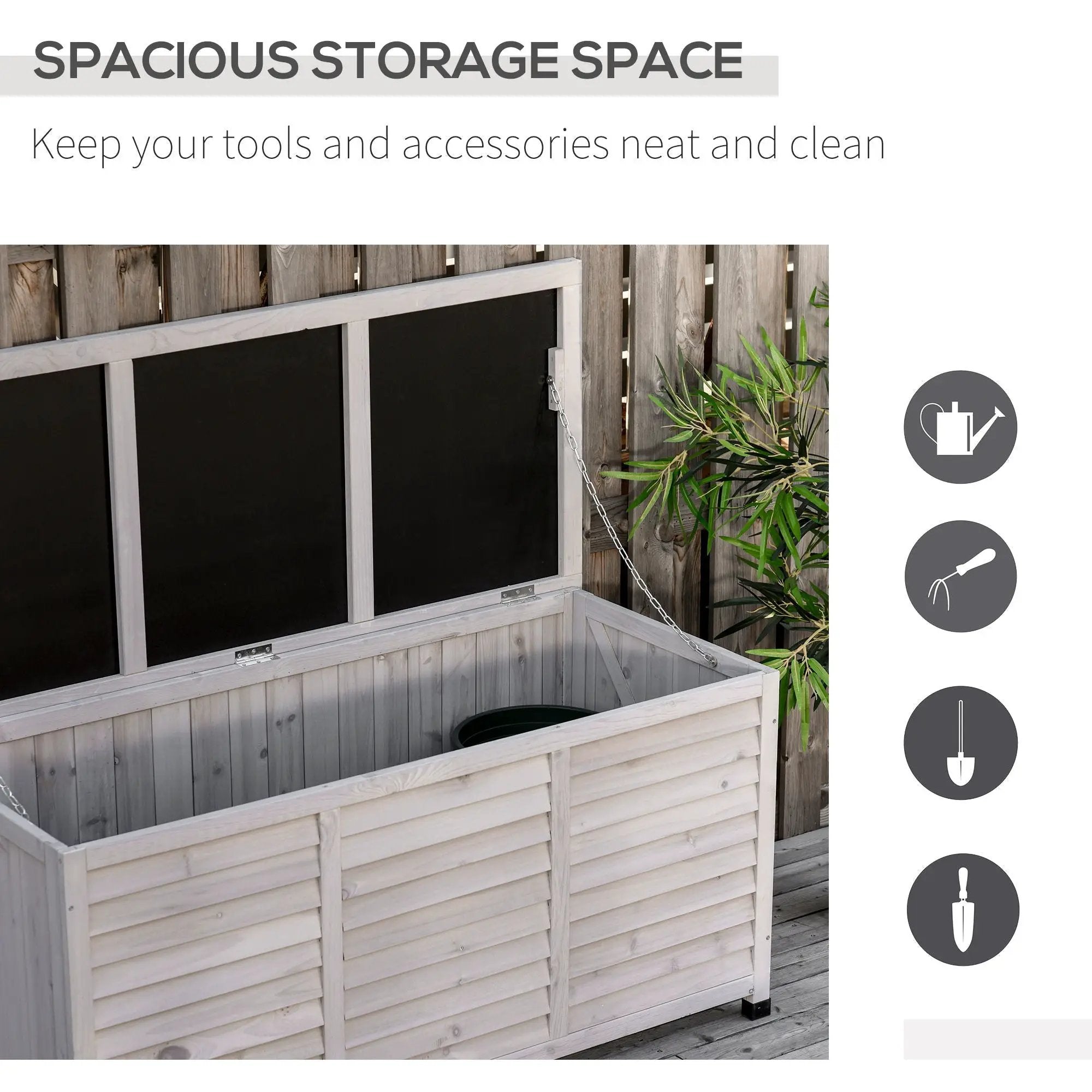 Outsunny - 75 Gallon Wooden Deck Box, Outdoor Storage Container With Aerating Gap & Weather-Fighting Finish - Gray by HouseOfZazla