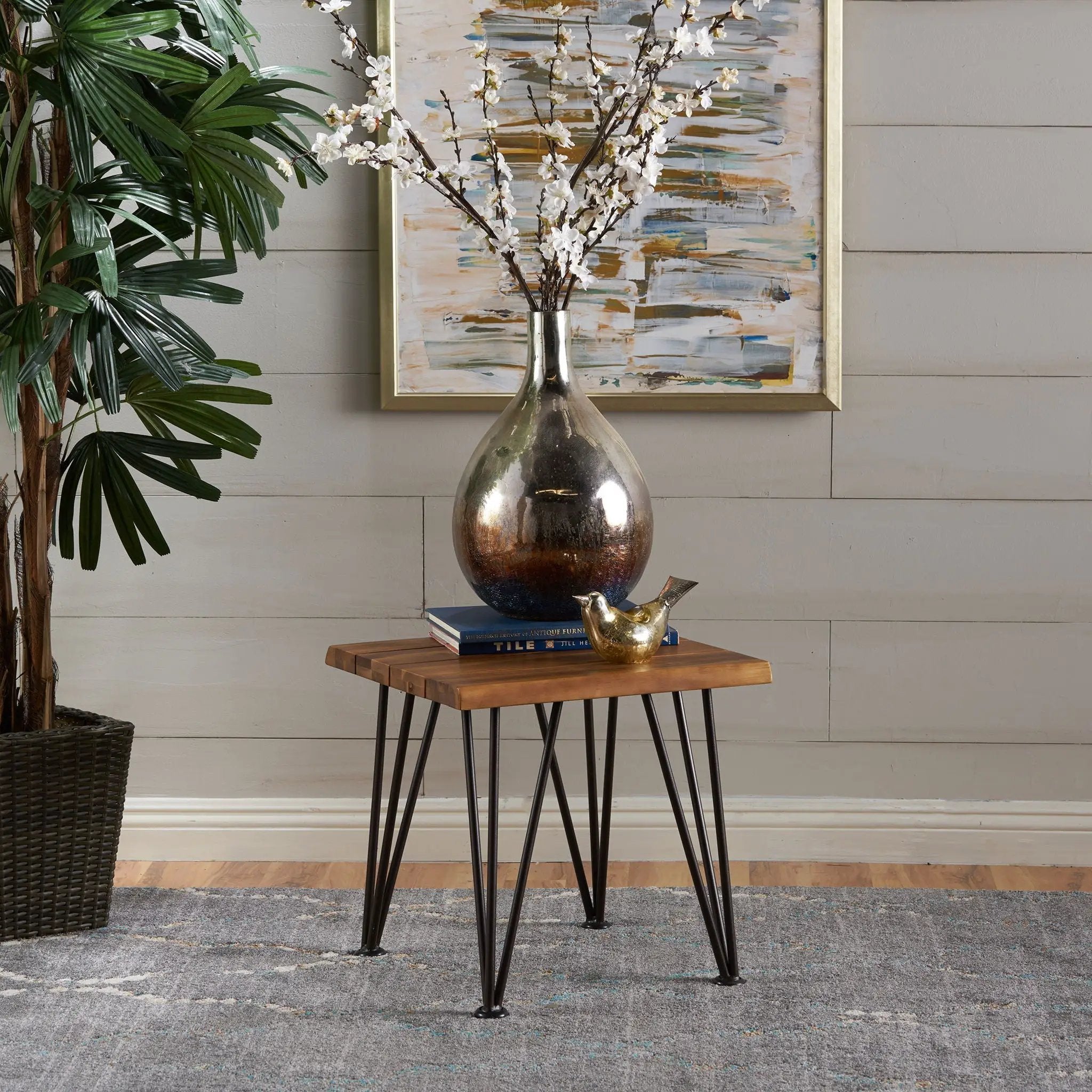 Zenith Outdoor Industrial Accent Table Set of 2 - Teak by HouseOfZazla