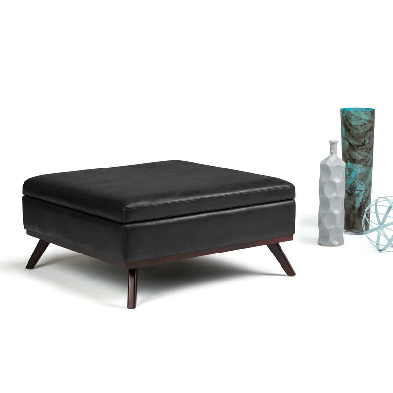 Owen - Square Coffee Table Storage Ottoman - Distressed Black by Unique Piece Furniture