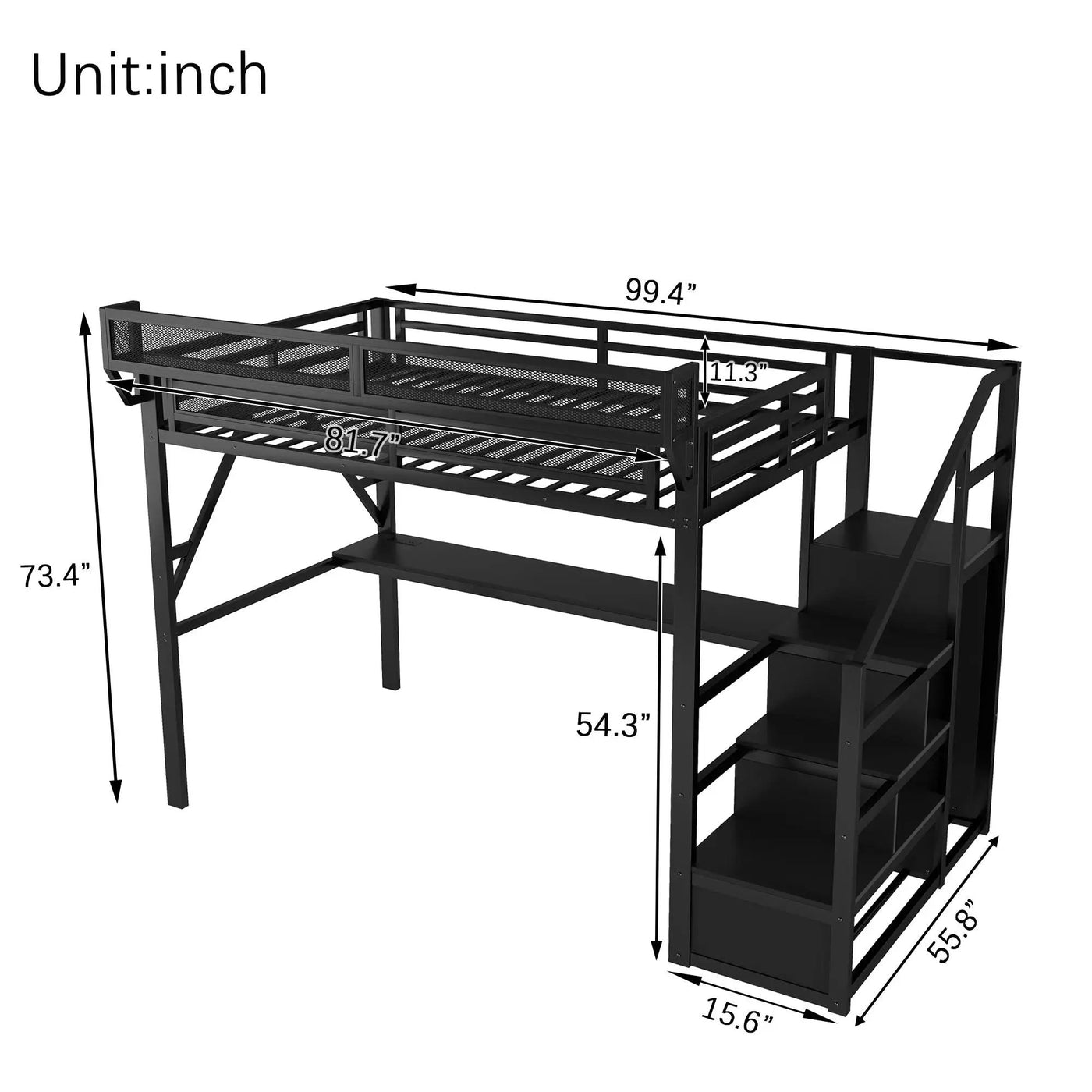 Loft Bed With Desk And Charging Station With Stairs And Light by HouseOfZazla