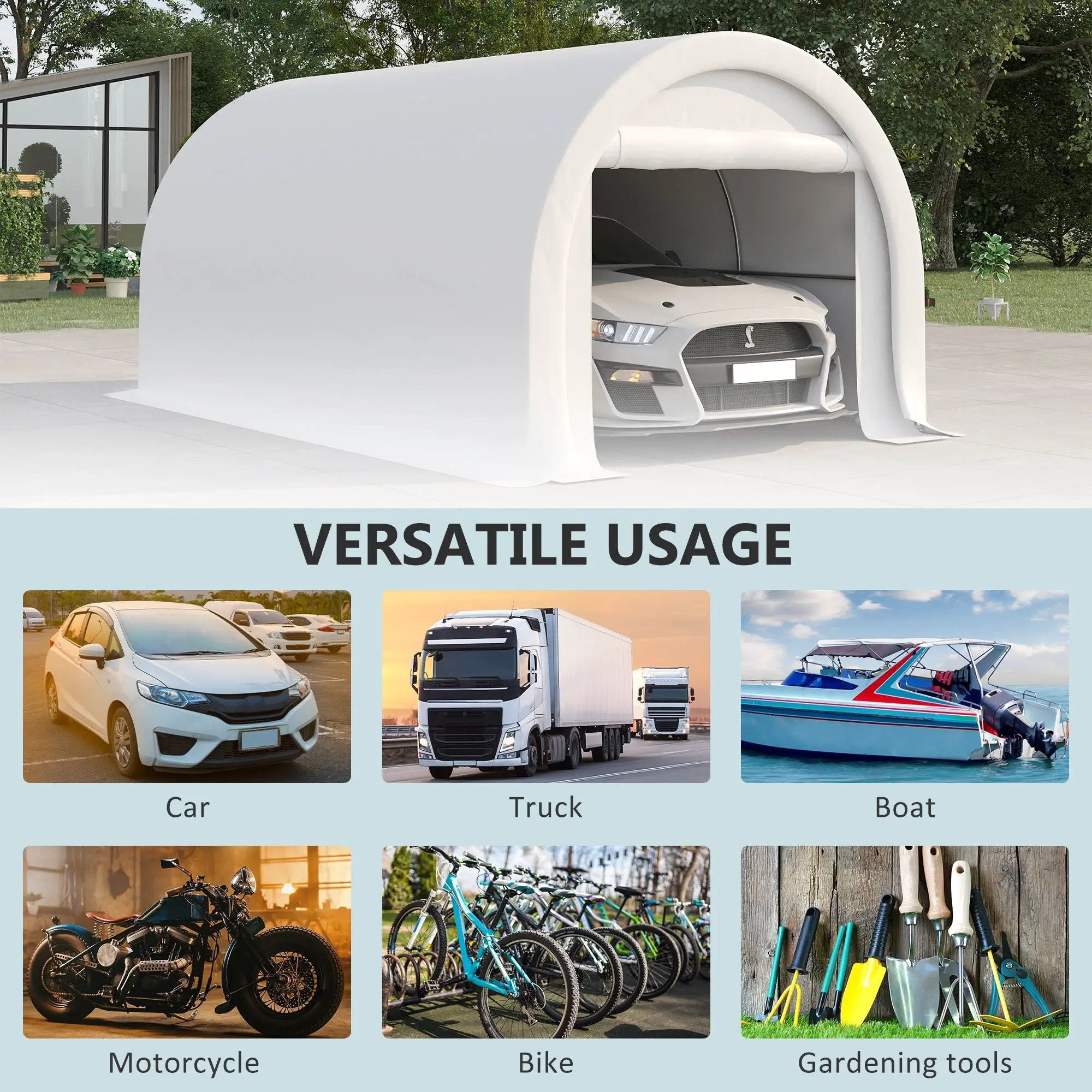 Outsunny - 10' x 16' Carport, Heavy Duty Portable Garage Storage Tent With Large Zippered Door, Anti-Uv Pe Canopy Cover For Car, Truck, Boat, Motorcycle, Bike, Garden Tools, Outdoor Work by Unique Piece Furniture