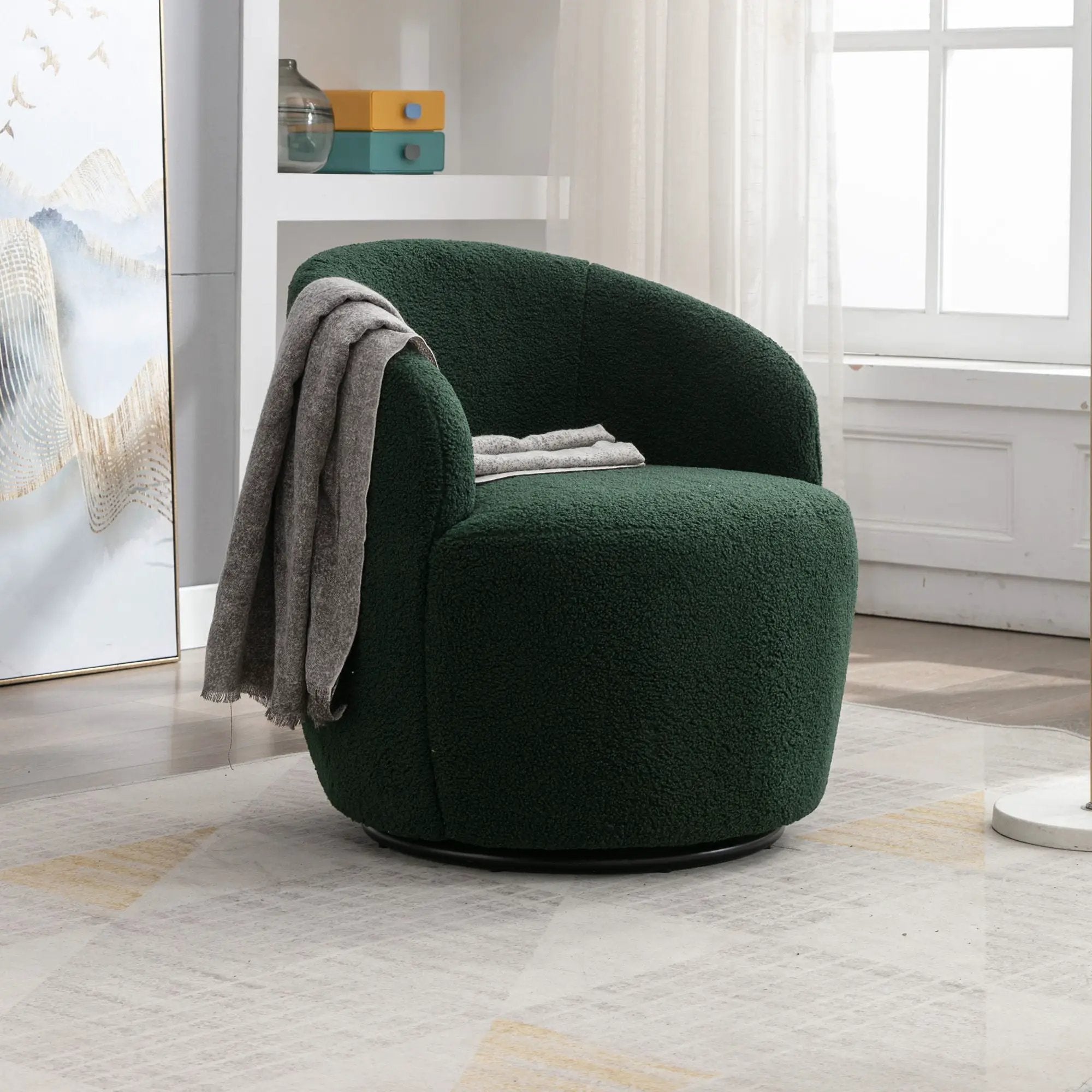 Teddy Fabric Swivel Accent Armchair Barrel Chair With Powder Coating Metal Ring by Unique Piece Furniture