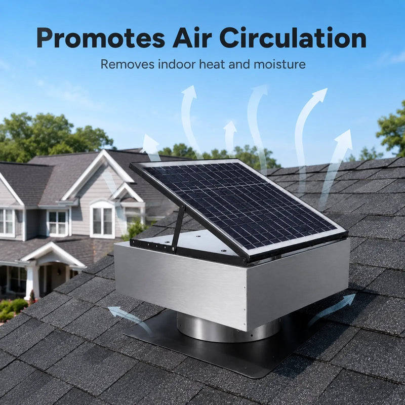 12" Stainless Steel Solar Roof Vent Fan, 40W Tilt Adjustable Solar Panel by HouseOfZazla