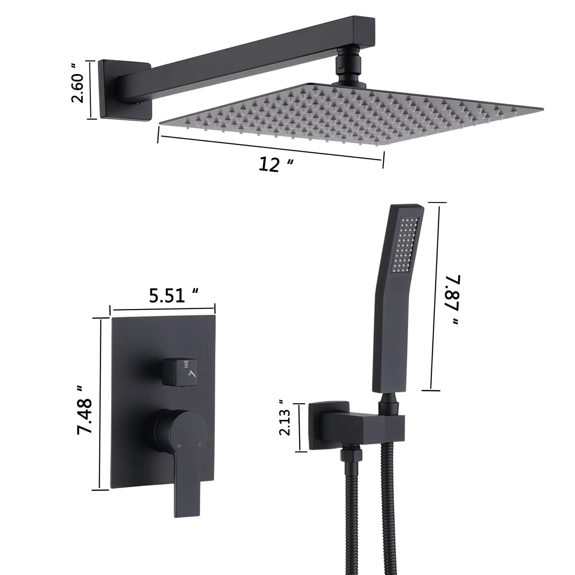 12" Ceiling Mount Shower System With Rain Mixer And Handheld Shower by HouseOfZazla
