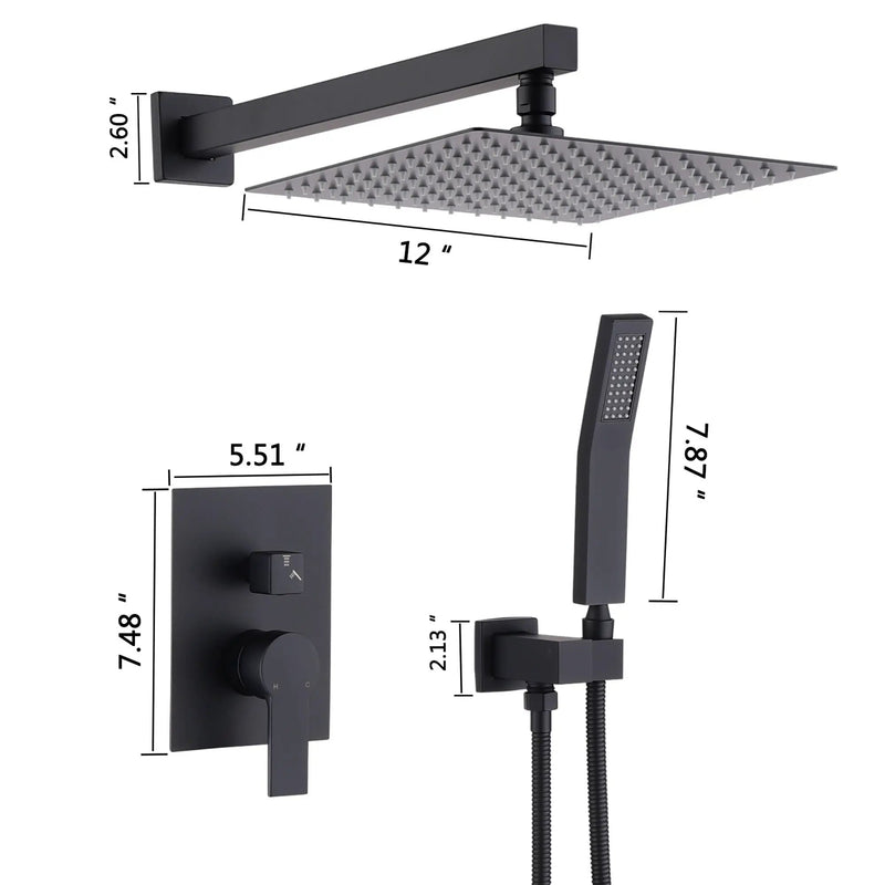 12" Ceiling Mount Shower System With Rain Mixer And Handheld Shower by HouseOfZazla