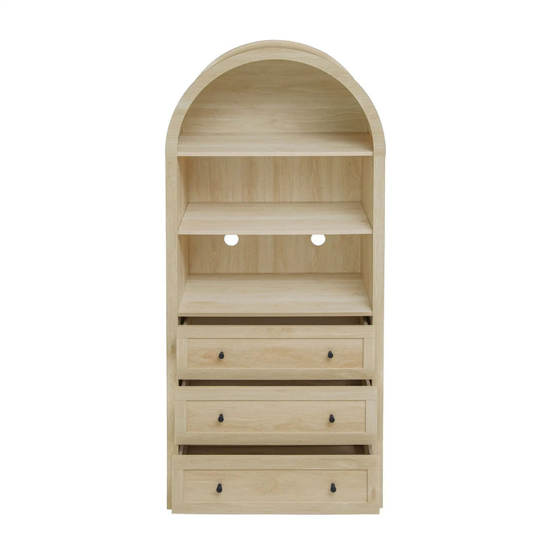 Arched Kitchen Pantry, Modern Farmhouse Wood Kitchen Storage Cabinets, Arched Storage Display Cabinet With Adjustable Shelves, Versatile Cupboard For Kitchen, Dining Room, Living Room - Natural by HouseOfZazla