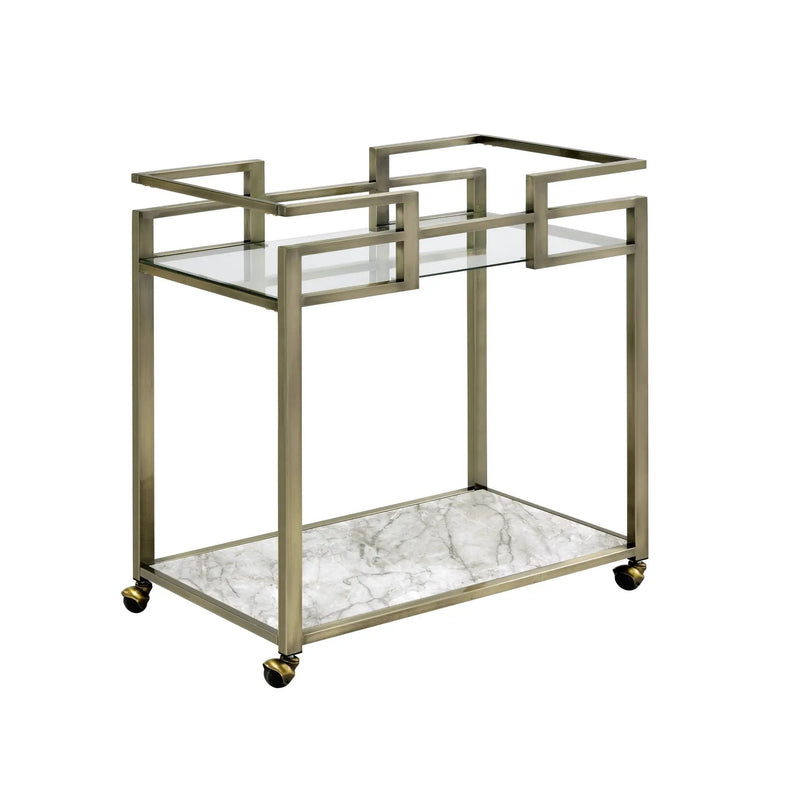 Neilo Clear Glass Faux Marble Top Serving Cart by HouseOfZazla