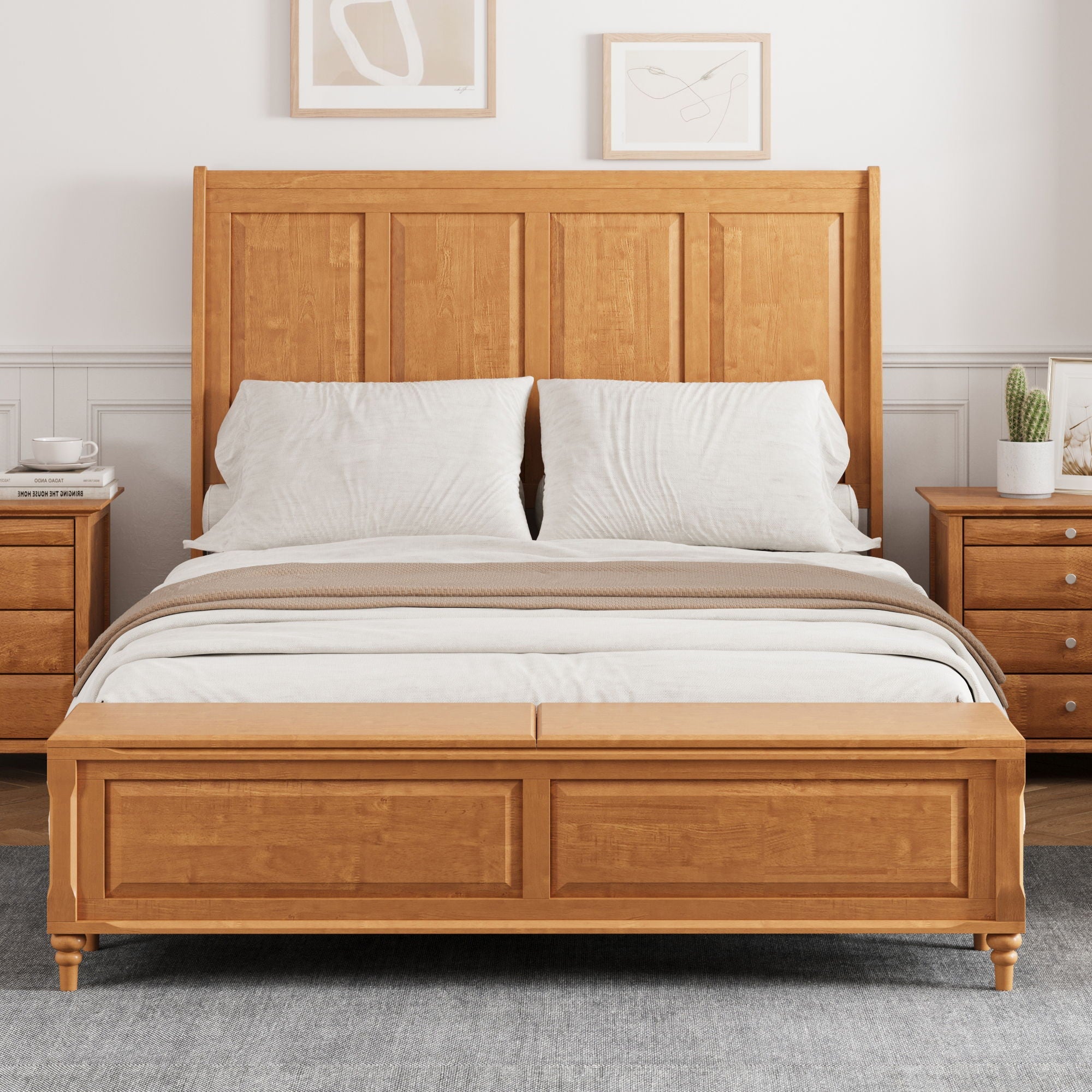 Sleigh Bed Frame With Tall Headboard And Storage Bench by HouseOfZazla
