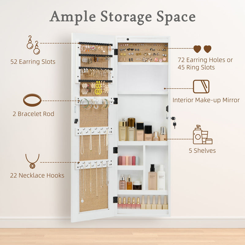 Jewelry Armoire Organizer With Full Length Mirror, Wall Mounted Lockable Cabinet With LED Light by Unique Piece Furniture