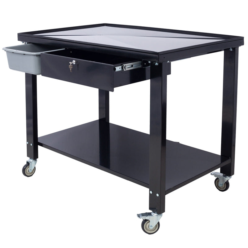 Transmission Teardown Work Station 1 / 2 Ton Capacity Sloping Drain Table Locking Drawer Removable Drain Basin Full-Width Lower Shelf Four 4" Caster Wheels by HouseOfZazla