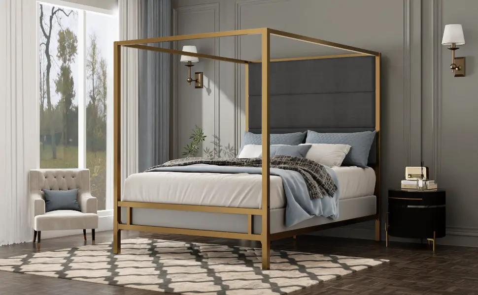 Modern Gold Metal Canopy Bed by HouseOfZazla