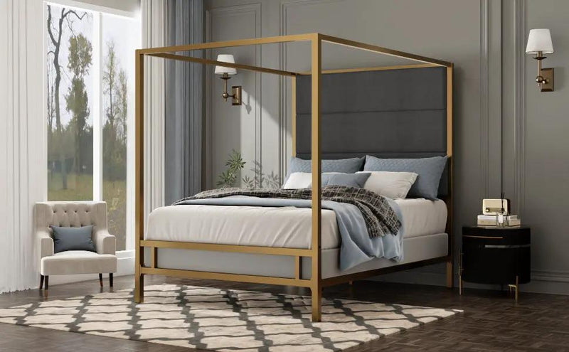 Modern Gold Metal Canopy Bed by HouseOfZazla