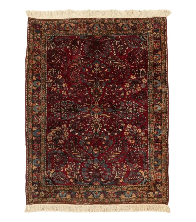 Antique Persian Sarouk Rug 3.6 x 5, Red, 1920s Persian Carpet by Jewel Rugs