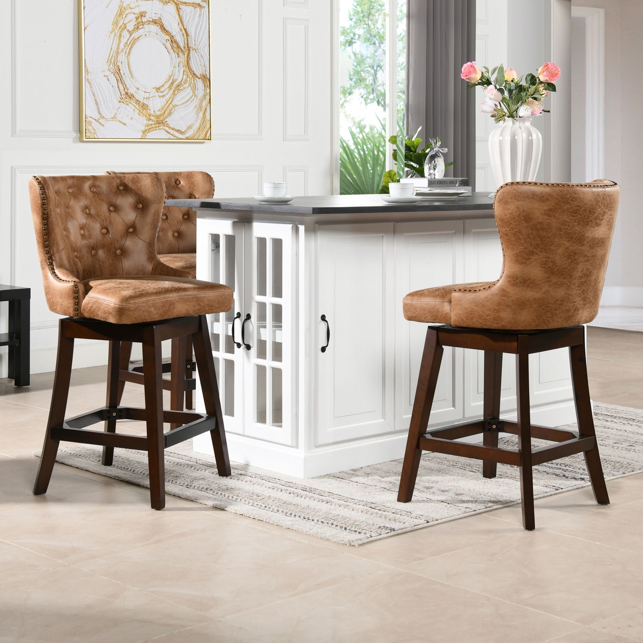 Holmes - Tufted High Back 360 Swivel Counter Height Barstool by HouseOfZazla