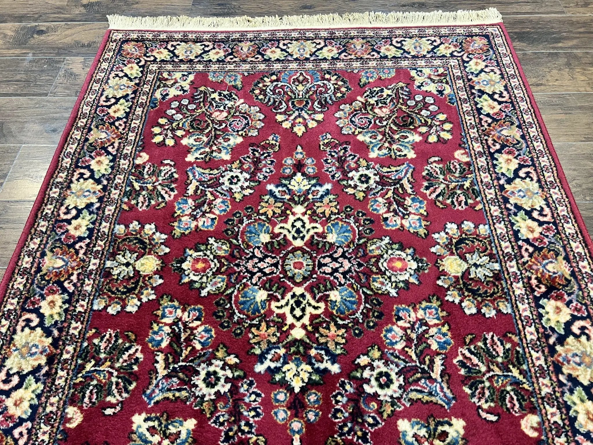 Karastan Rug 4.6 x 6 Lanamar Sarouk #5528, Red Wool Karastan Oriental Carpet, Discontinued, Antique, Wool Pile by Jewel Rugs