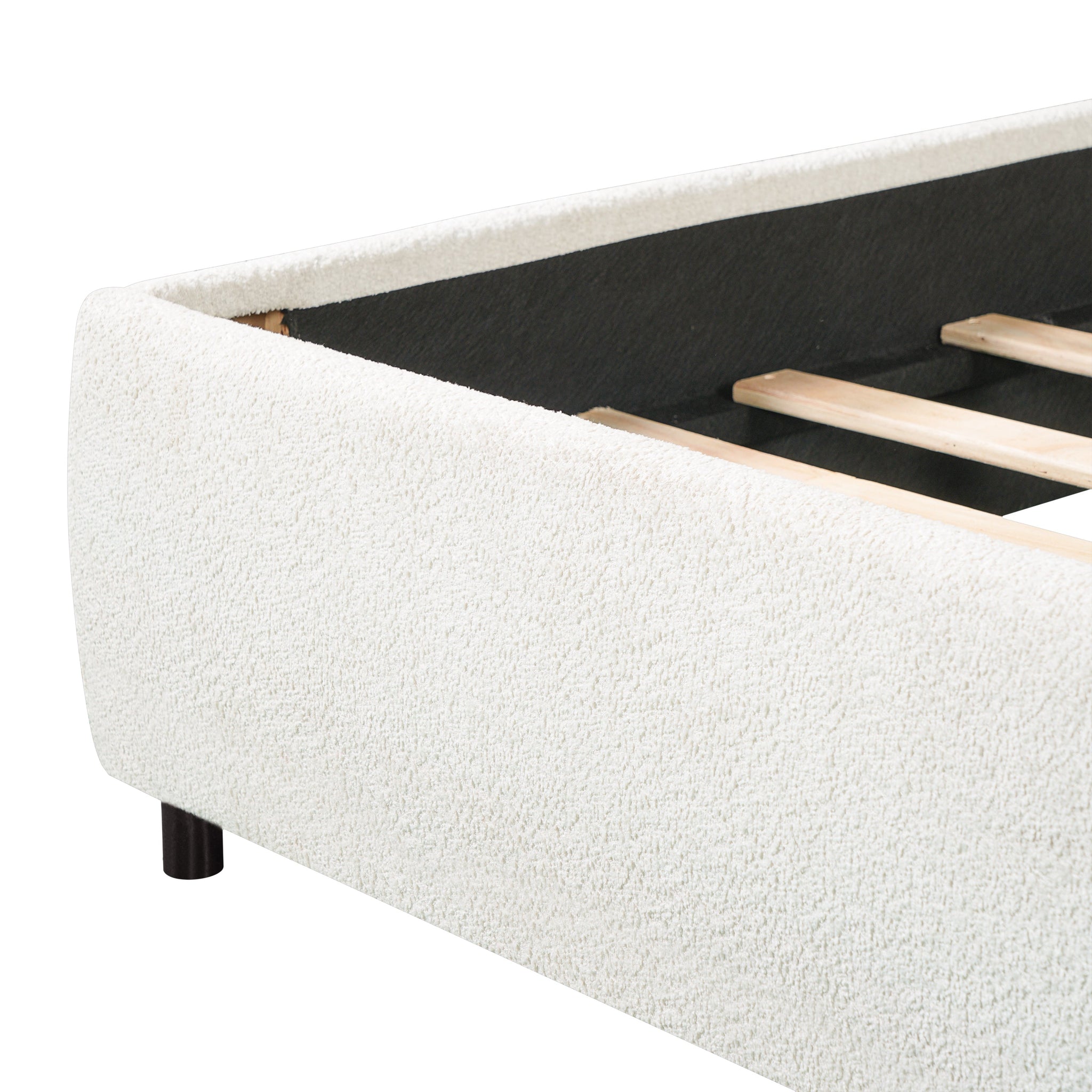 King Size Upholstered Bed Frame With Boucle Fabric Curved And Wide Headboard by HouseOfZazla