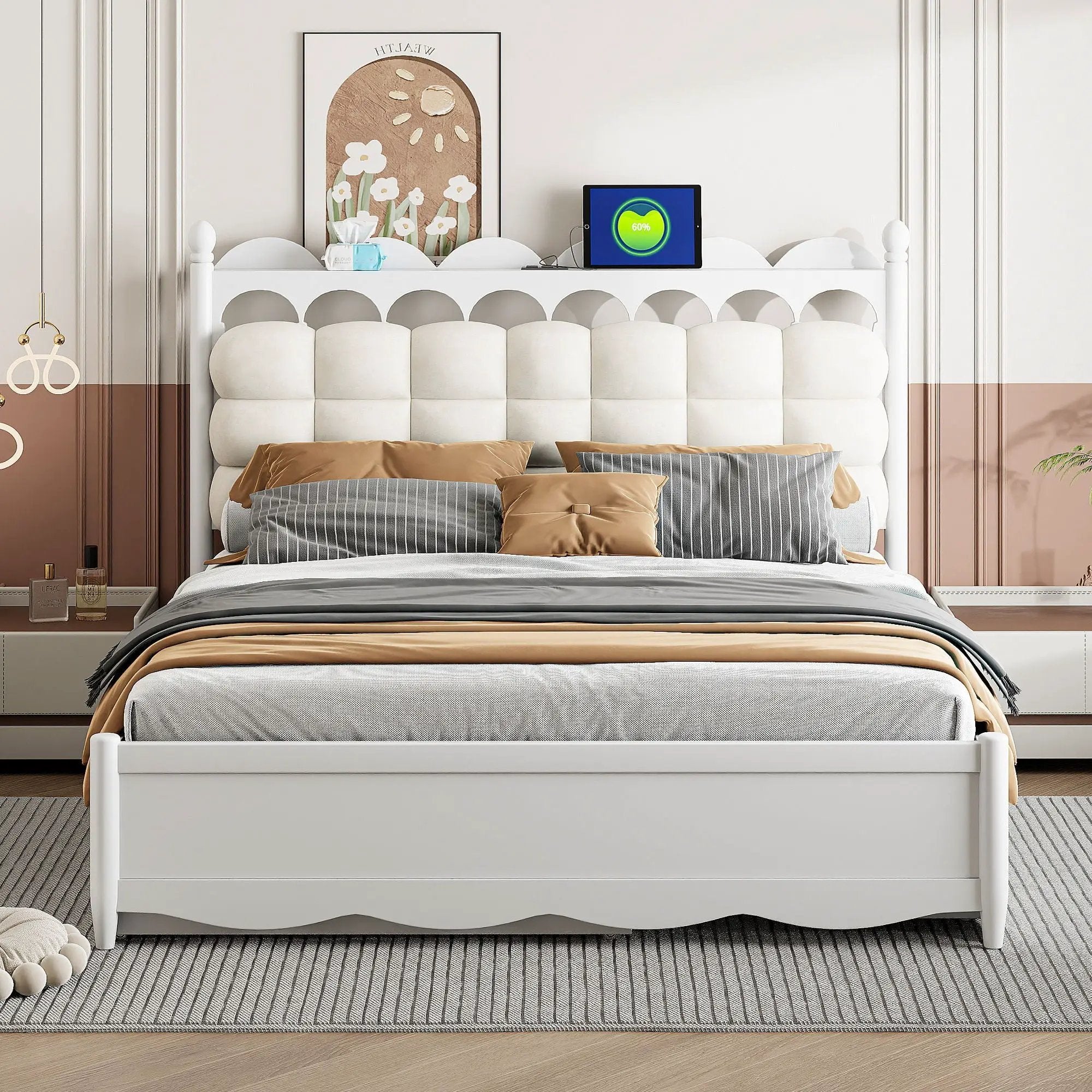 Storage Platform Bed, With 2 Big Drawers, Trundle, One Set Of Sockets & USB Ports by Unique Piece Furniture