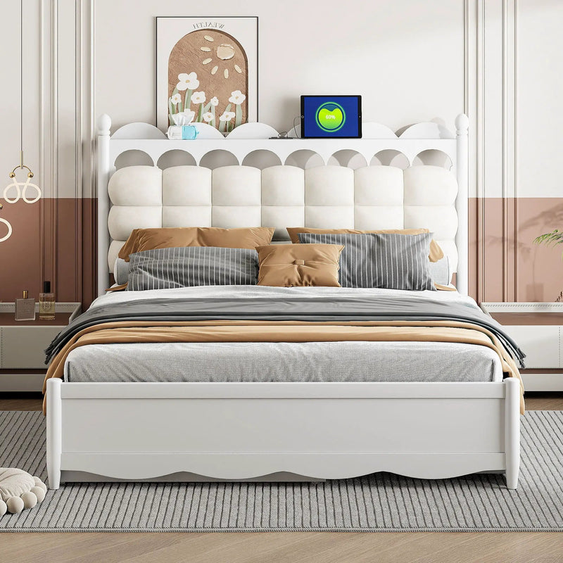 Storage Platform Bed, With 2 Big Drawers, Trundle, One Set Of Sockets & USB Ports by HouseOfZazla