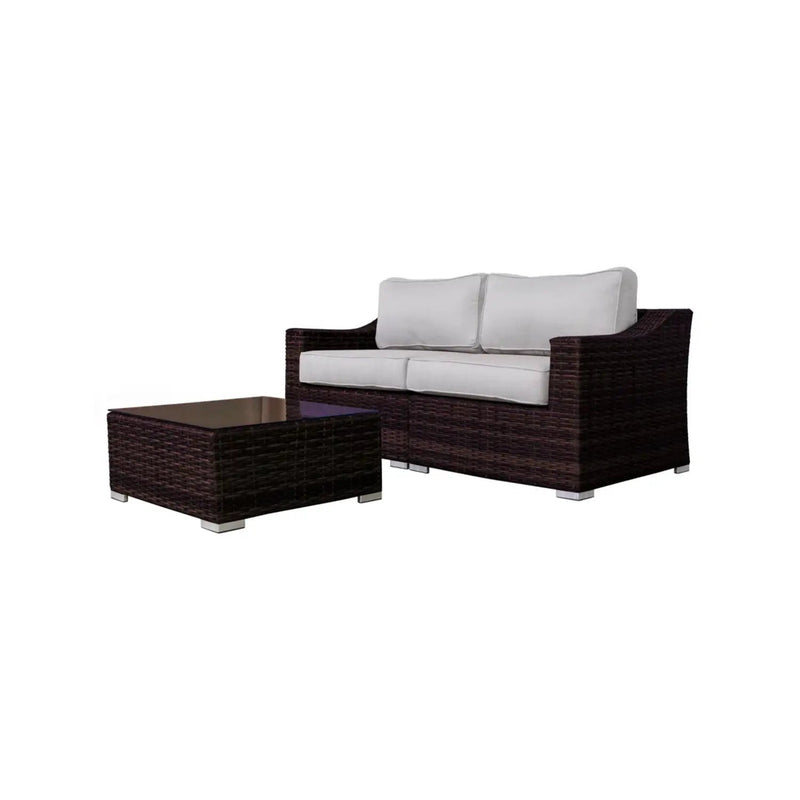 Wicker 2 Person Conversation Set, Durable Outdoor Seating With Cushions Mix - Brown Mix by Unique Piece Furniture