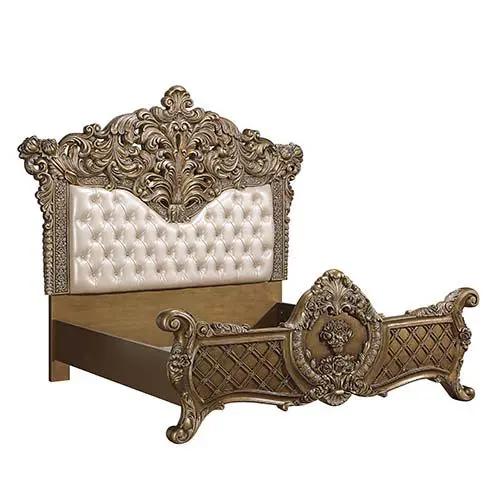 Constantine - Eastern King Bed - Synthetic Leather , Light Gold, Brown & Gold by Unique Piece Furniture