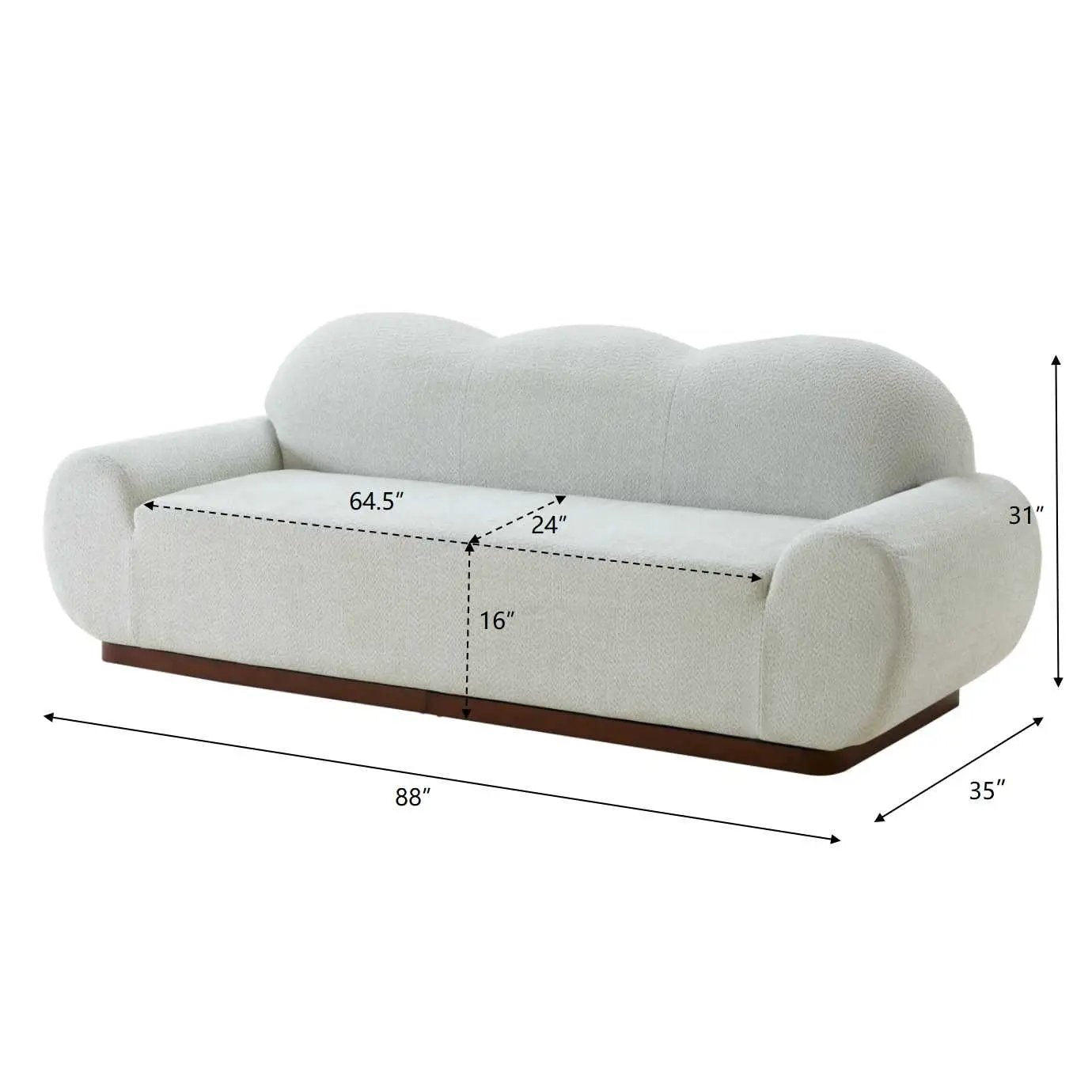 88in Round Arm Cloud Curved 3-Seater Modern Upholstered Boucle Sofa by HouseOfZazla
