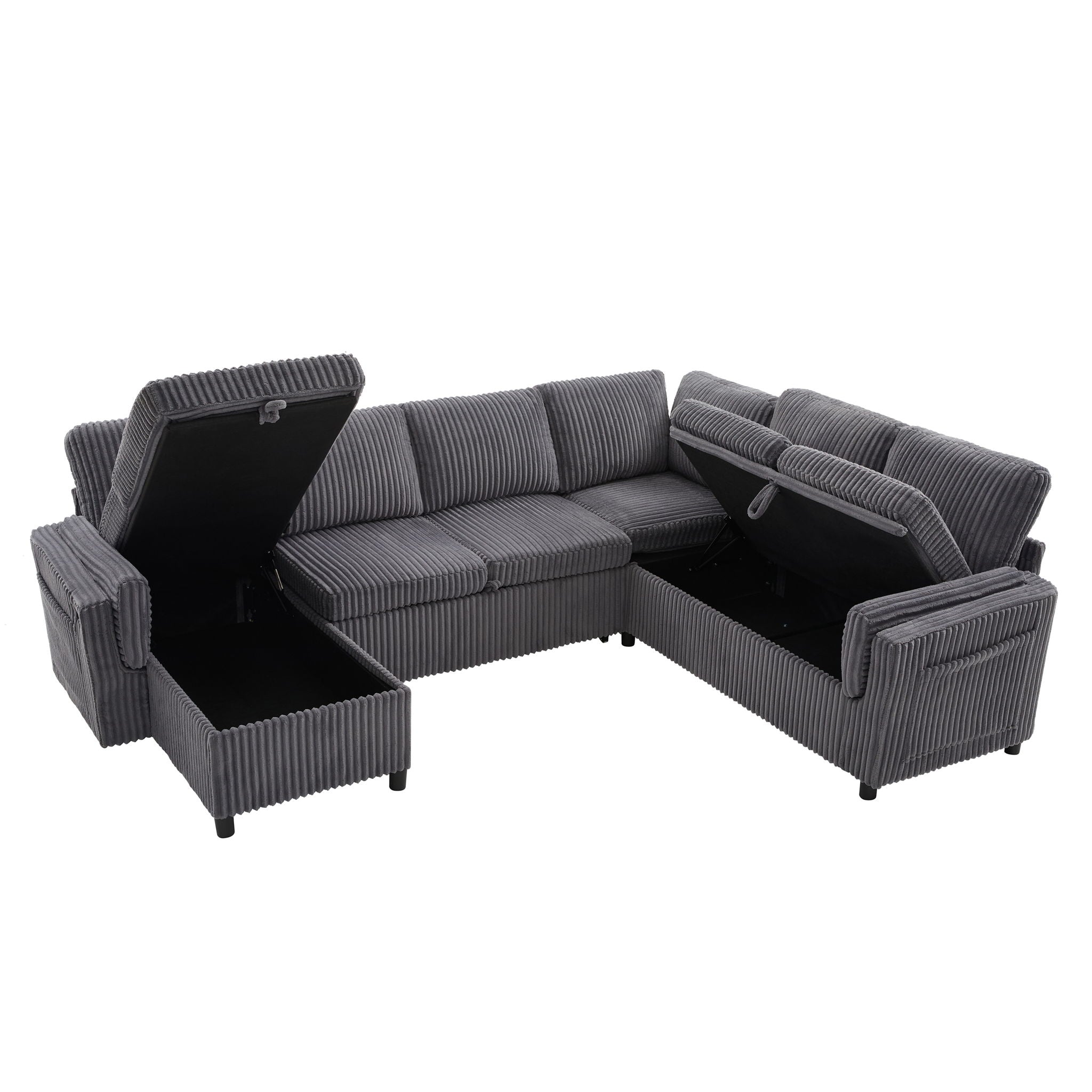 Convertible U-Shaped Sectional Sofa Bed With USB Ports And Storage by HouseOfZazla