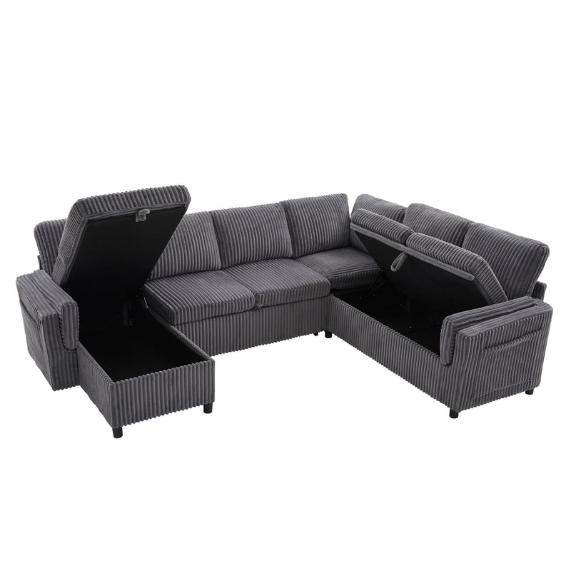 Convertible U-Shaped Sectional Sofa Bed With USB Ports And Storage by HouseOfZazla