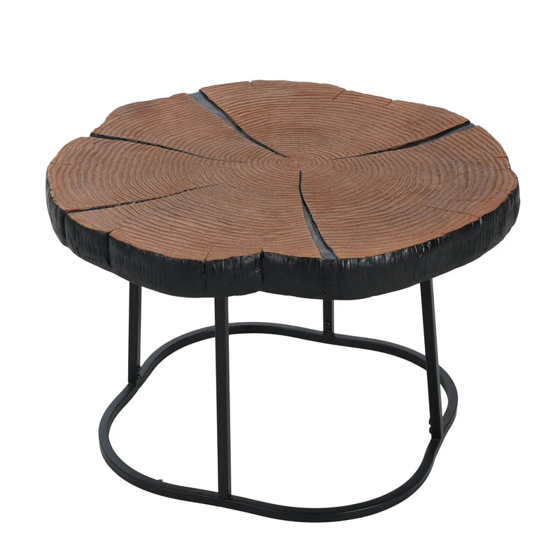 Irregular Coffee Table, 27" Modern MGO Top with Natural Wood & Black Metal Base by HouseOfZazla
