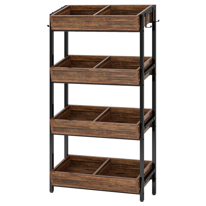 4 Tier Retail Display Rack With Hooks, Tall Metal Snack Stand With Shelves - Brown / Black by HouseOfZazla