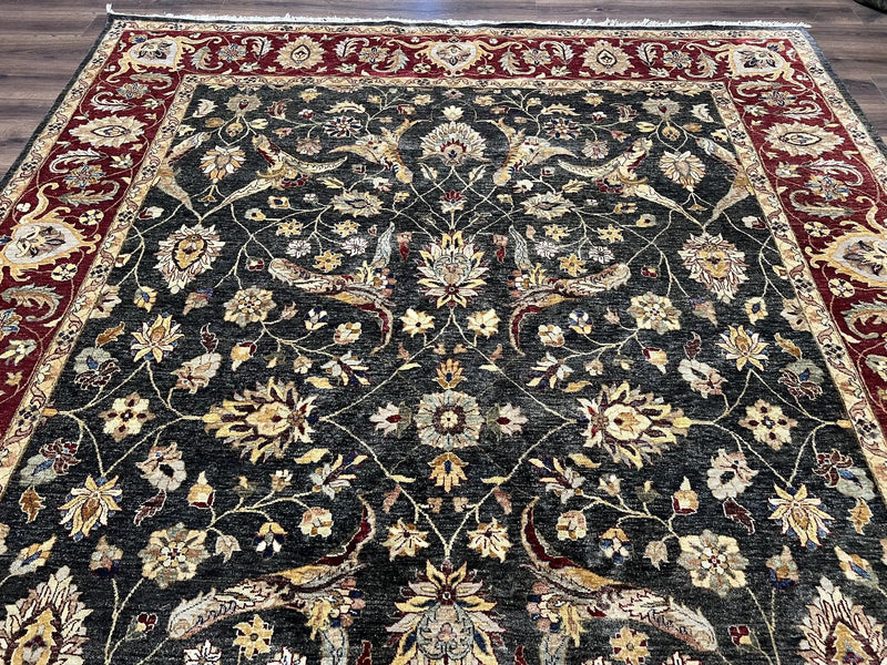 Pak Persian Mahal Rug 9x12, Allover Floral Pakistani Oriental Carpet 9 x 12, Wool Hand Knotted Area Rug, Dark Slate Gray-Black and Maroon by Jewel Rugs