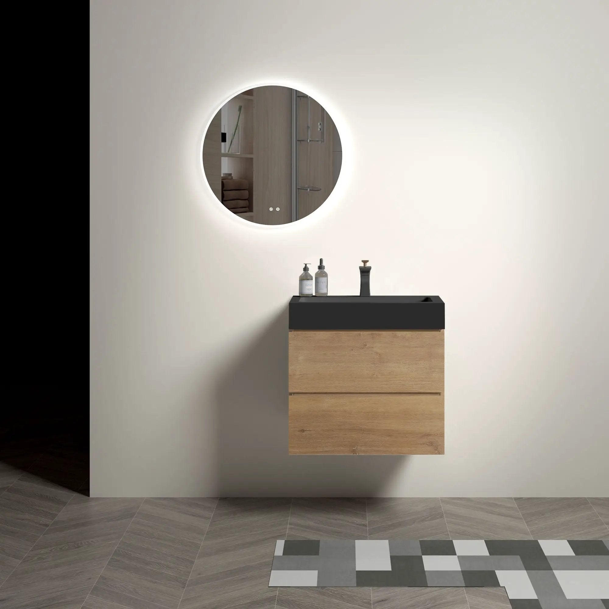 Alice - Natural Oak Bathroom Vanity With Sink, Large Storage Wall Mounted Floating Bathroom Vanity For Modern Bathroom, One-Piece Sink Basin Without Drain by Unique Piece Furniture