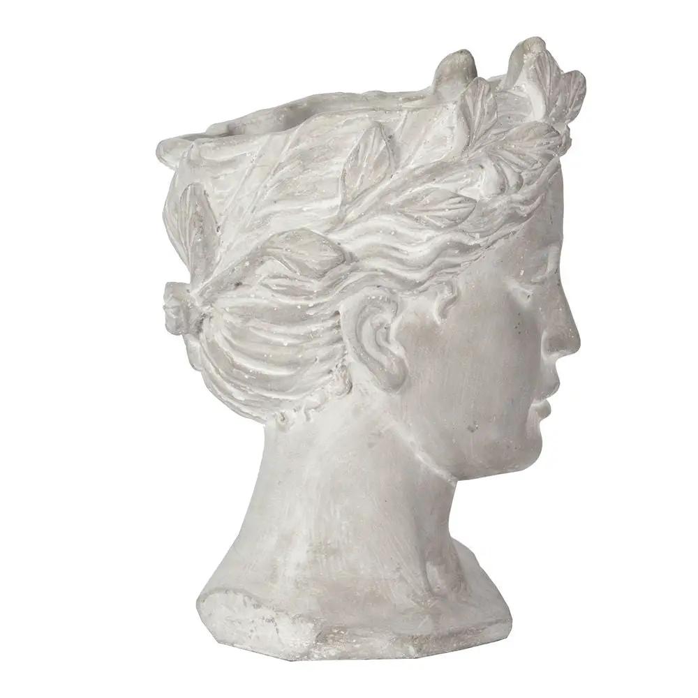 Greek Style Cement Head Planter Indoor Outdoor Home Garden Decor - Gray by HouseOfZazla