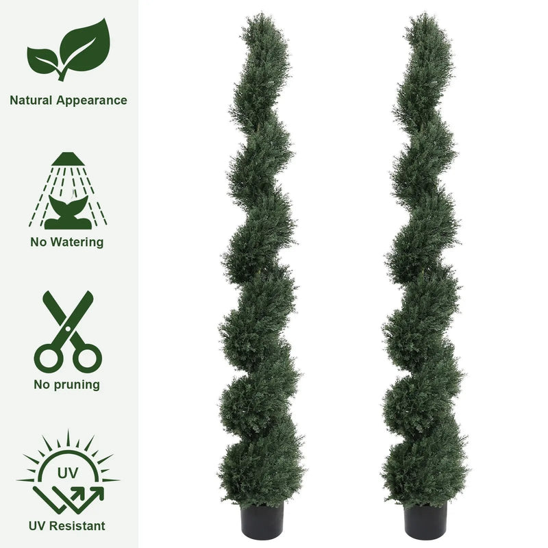 6ft Spiral-Shaped Potted Cedar Tree - 2pcs Artificial Evergreen Set by HouseOfZazla