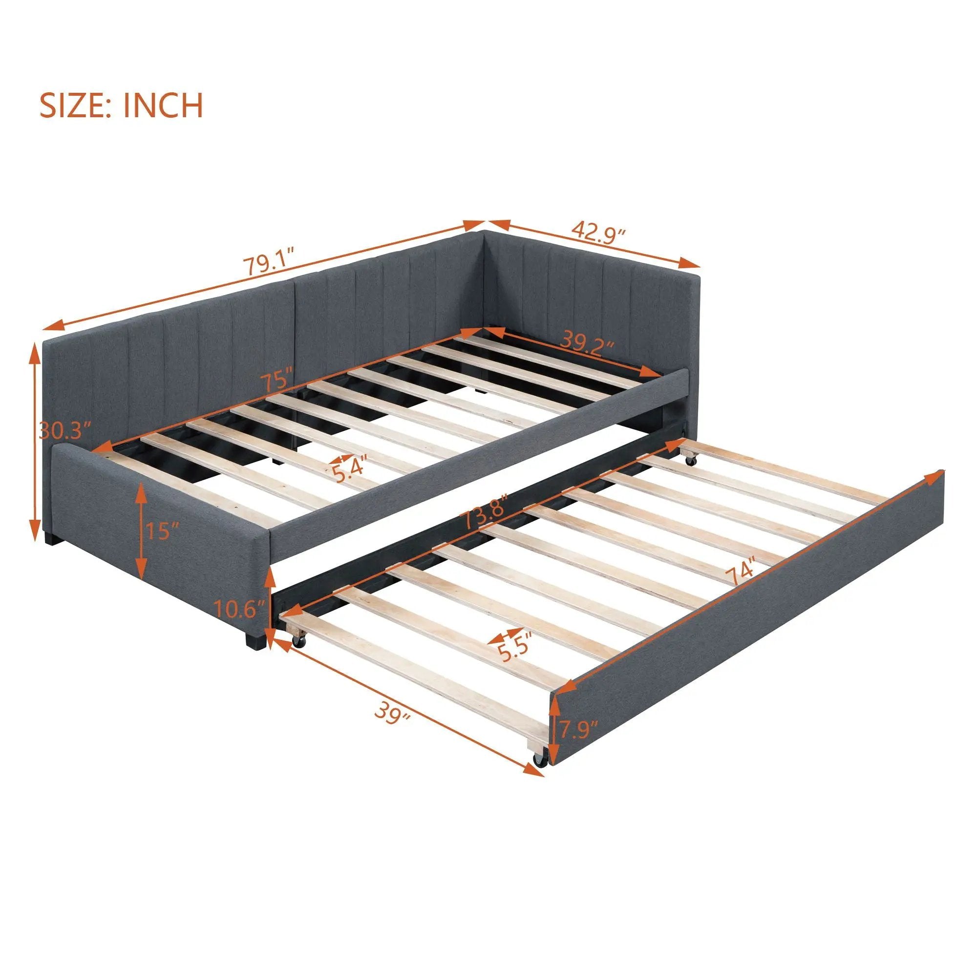 Upholstered Daybed, Sofa Bed Frame, No Box Spring Needed