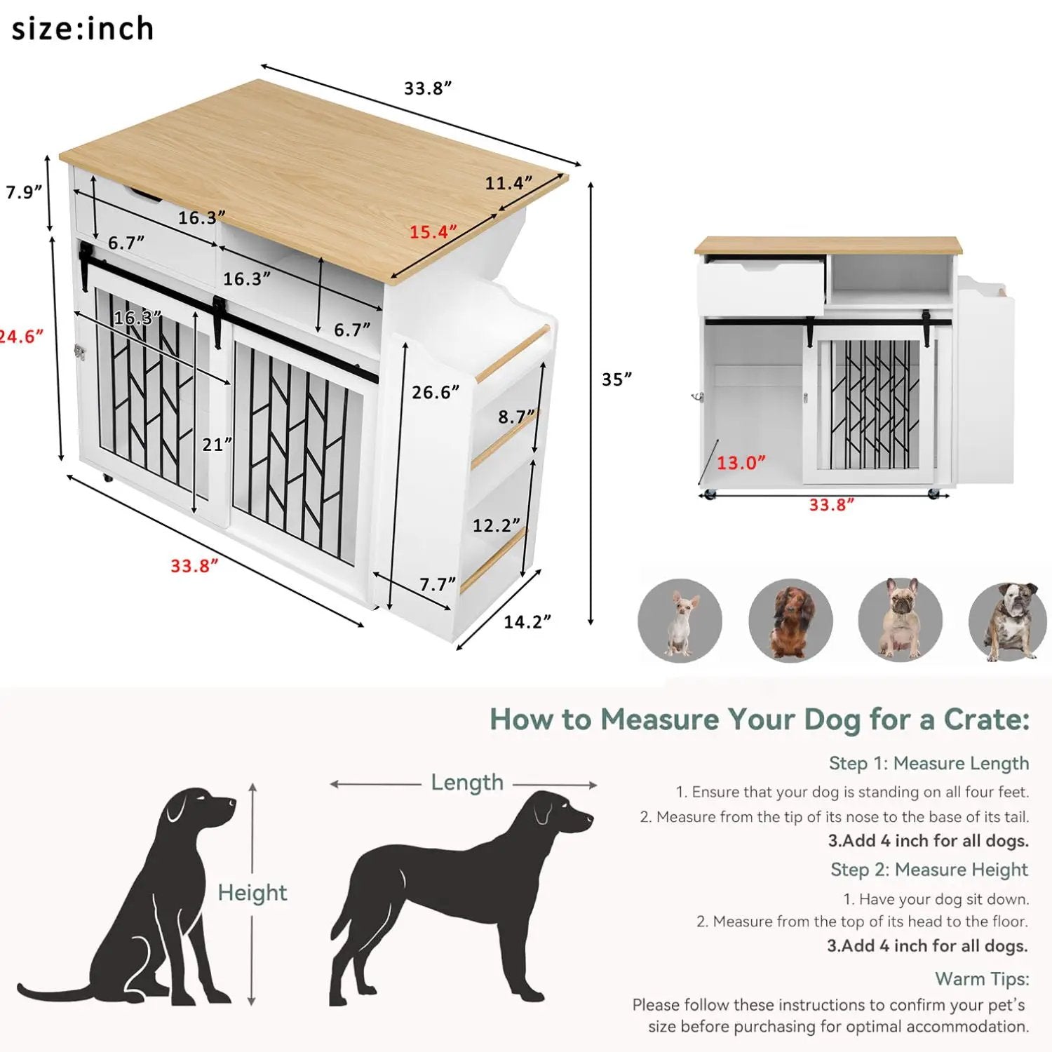 Modern Style 2 In 1 Pet Friendly Dog Crate Kitchen Island End Table Metal Pine - Natural / White by HouseOfZazla