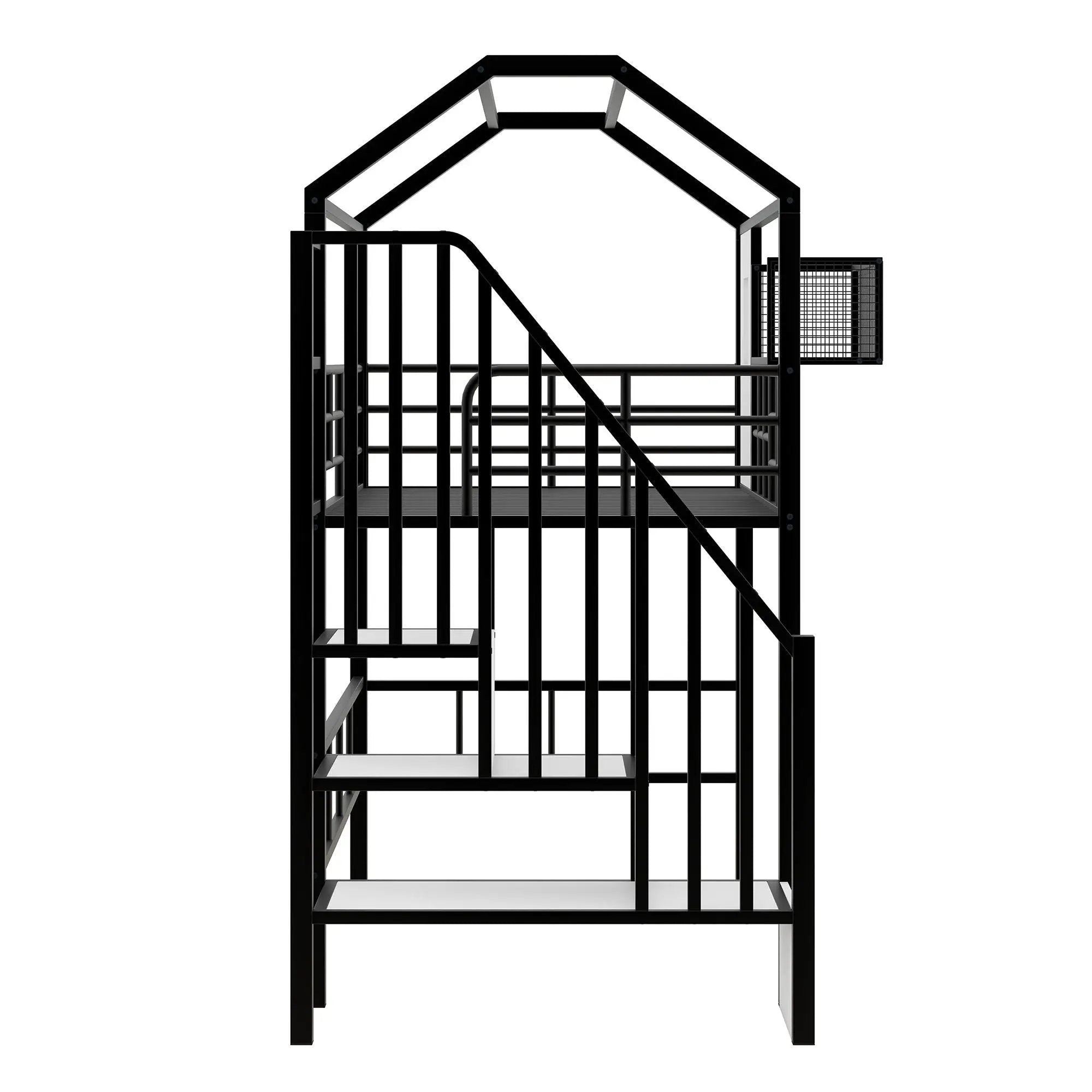 Metal Loft Bed With Roof Design And Storage Box With Guardrails And Integrated Ladder by HouseOfZazla