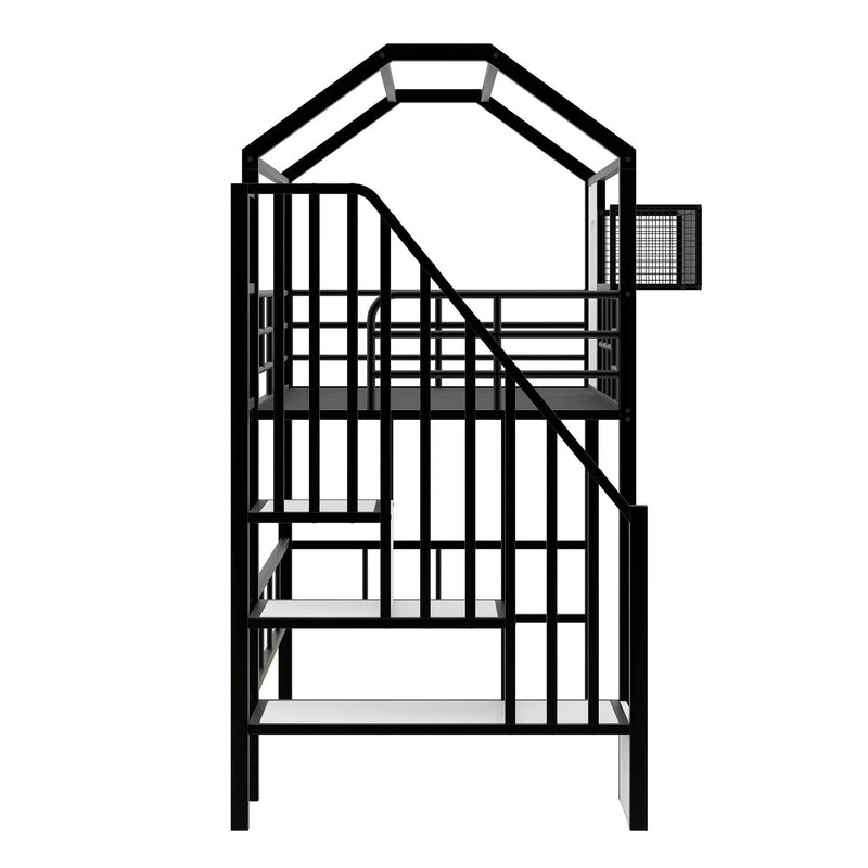 Metal Loft Bed With Roof Design And Storage Box With Guardrails And Integrated Ladder by HouseOfZazla