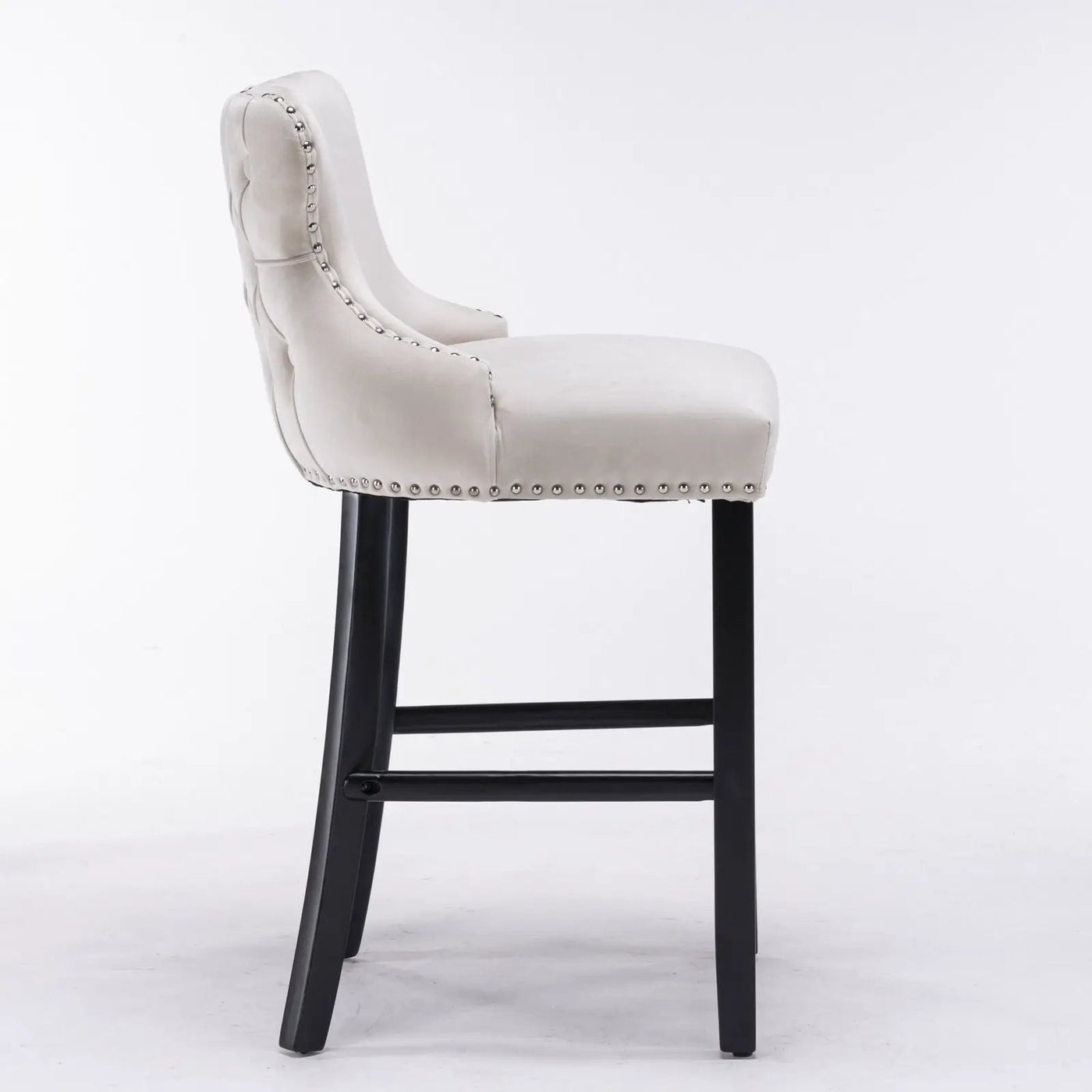 Contemporary Upholstered Wing-Back Barstools With Button Tufted Decoration And Wooden Legs, And Nailhead Trim, Leisure Style Bar Chairs, Bar Stools (Set of 2) by HouseOfZazla