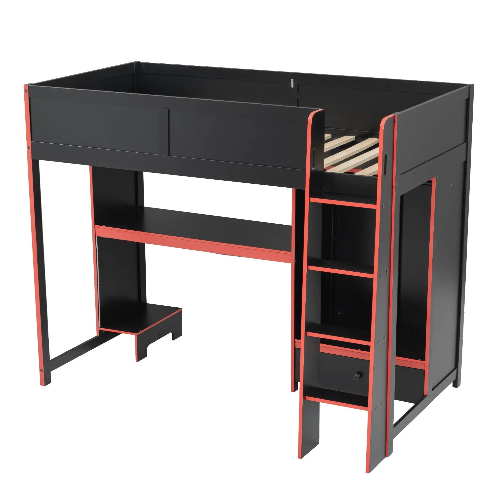 Gaming Loft Bed With Built In Desk, Wardrobe, LED Lighting And Drawer by Unique Piece Furniture