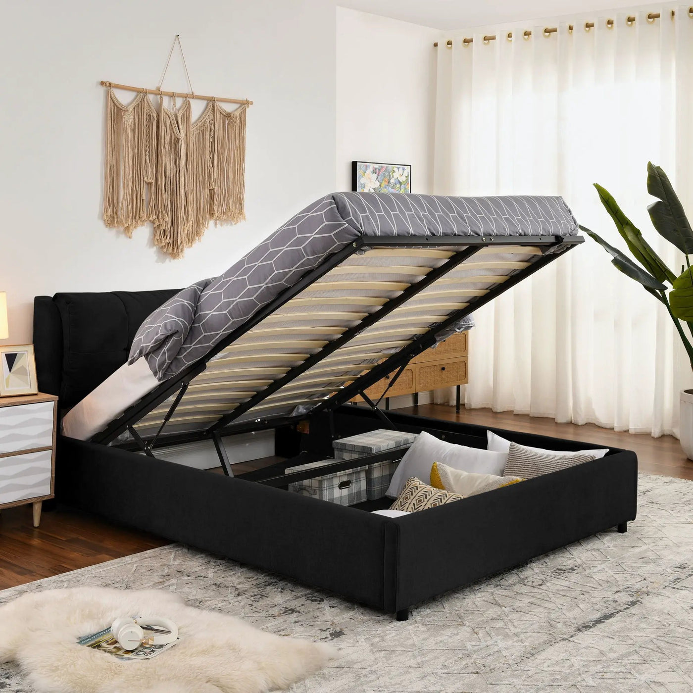 Storage Upholstered Hydraulic Platform Bed With Integrated Headboard by Unique Piece Furniture