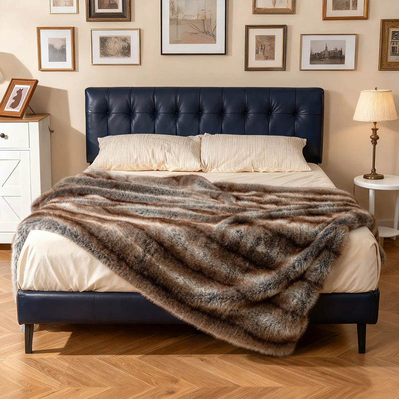 780GSM Soft Plush Fuzzy Luxury Faux Fox Fur Blanket for Sofa-Brown by DirectDeals