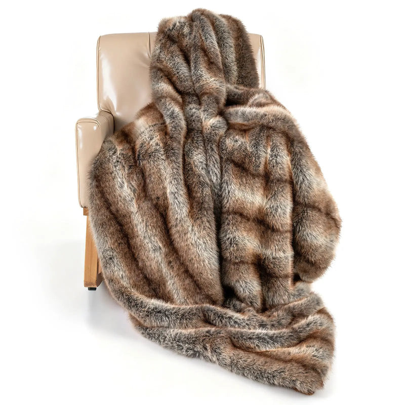 780GSM Soft Plush Fuzzy Luxury Faux Fox Fur Blanket for Sofa-Brown by DirectDeals