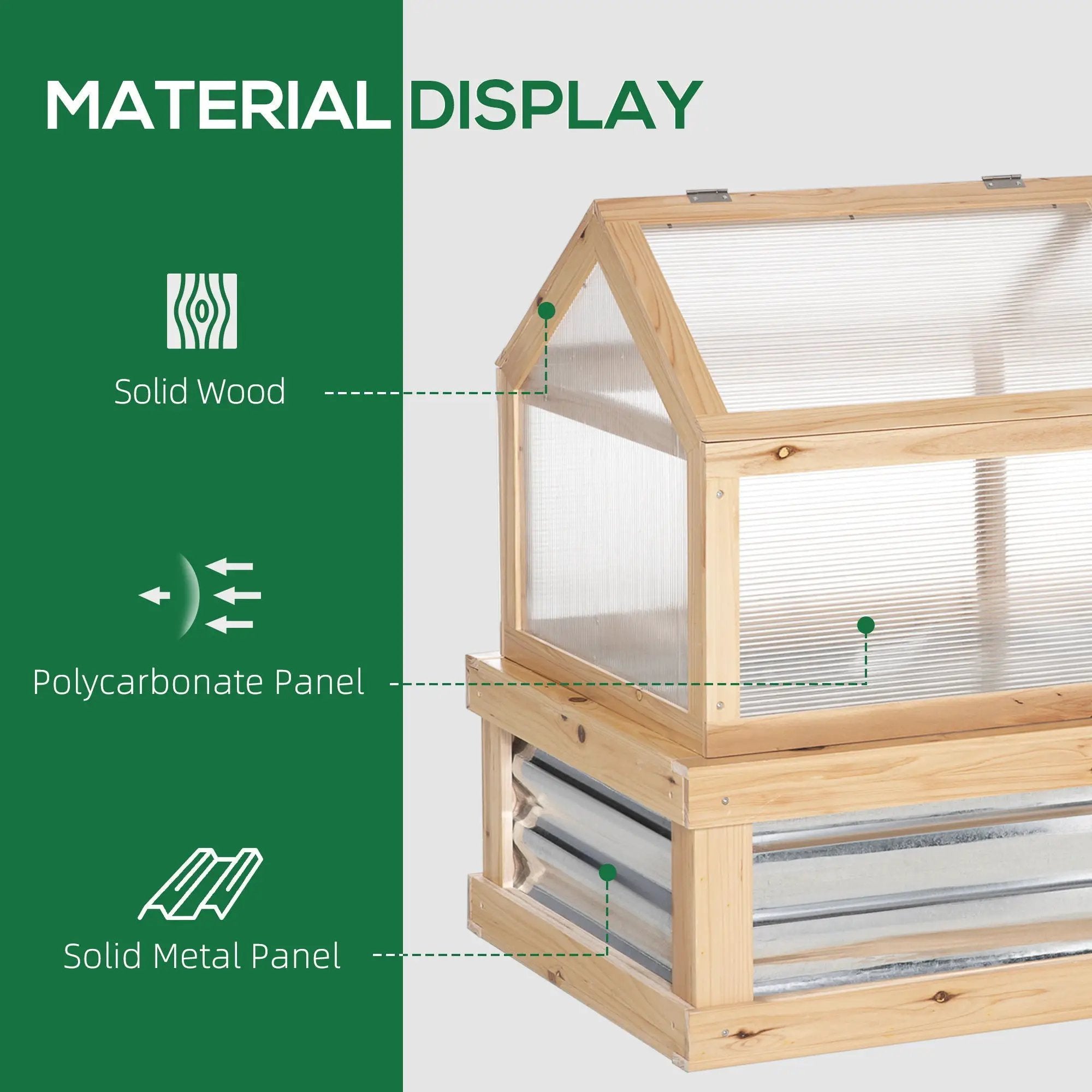 Outsunny - Raised Garden Bed With Polycarbonate Greenhouse, Wooden Garden Cold Frame Greenhouse, Flower Planter Protection, 48" x 24" x 32" - Natural by HouseOfZazla