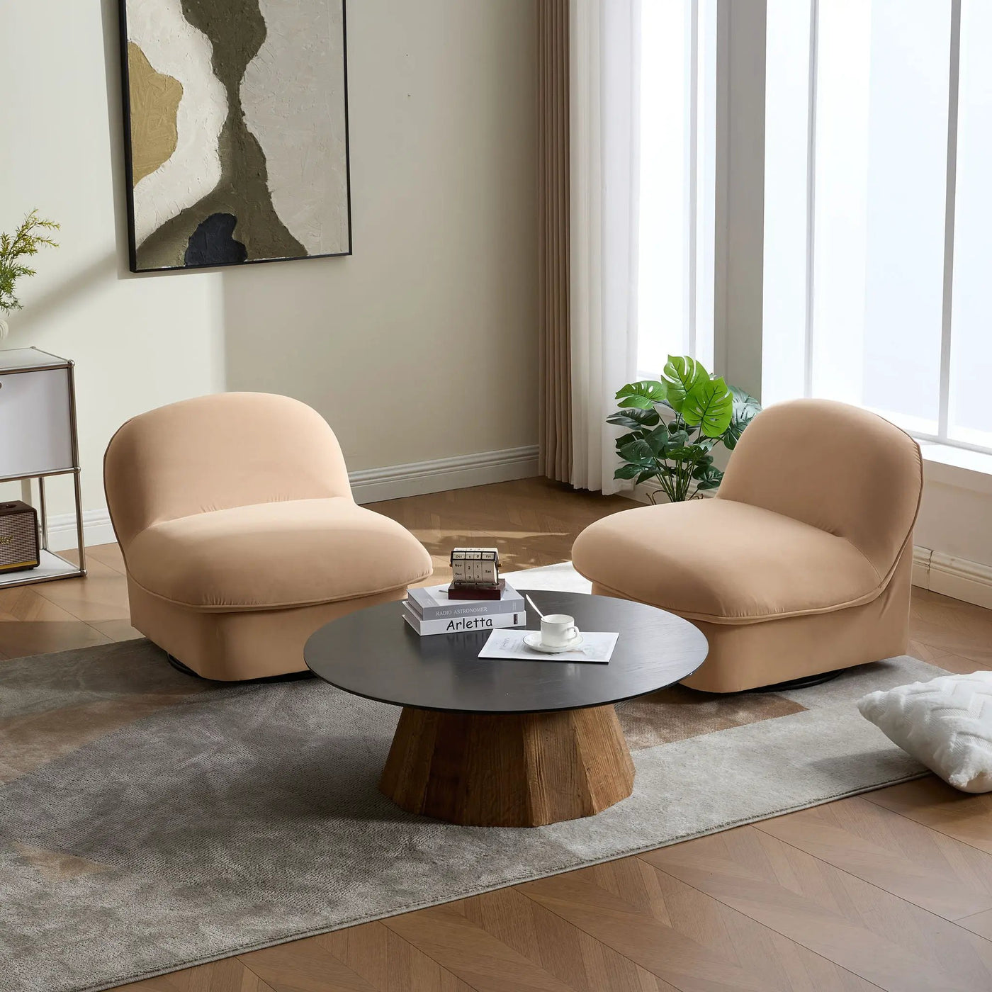 Pumpkin Shaped Swivel Accent Chair, 360 Degree Rotation for Living Room by HouseOfZazla