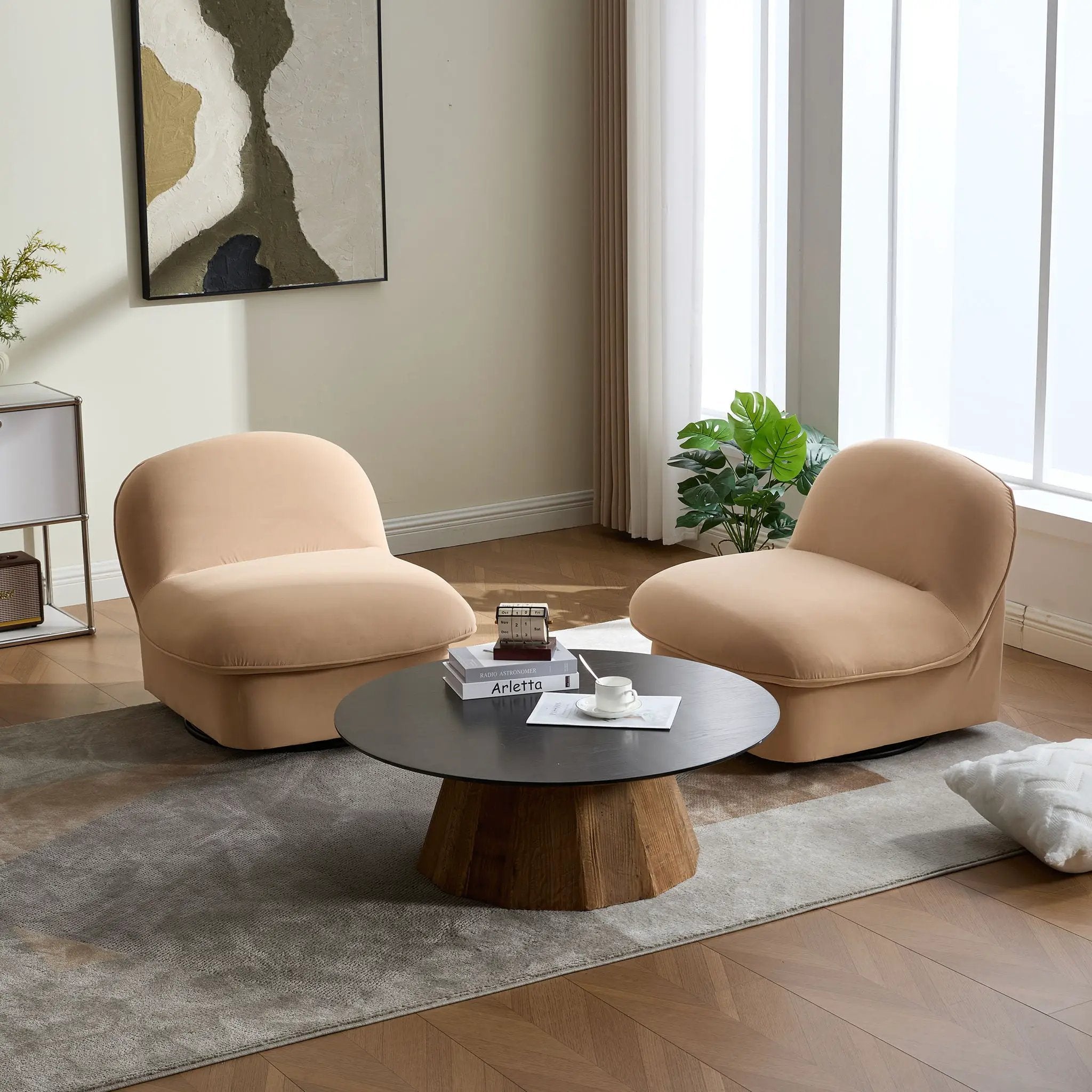 Pumpkin Shaped Swivel Accent Chair, 360 Degree Rotation For Living Room by Unique Piece Furniture