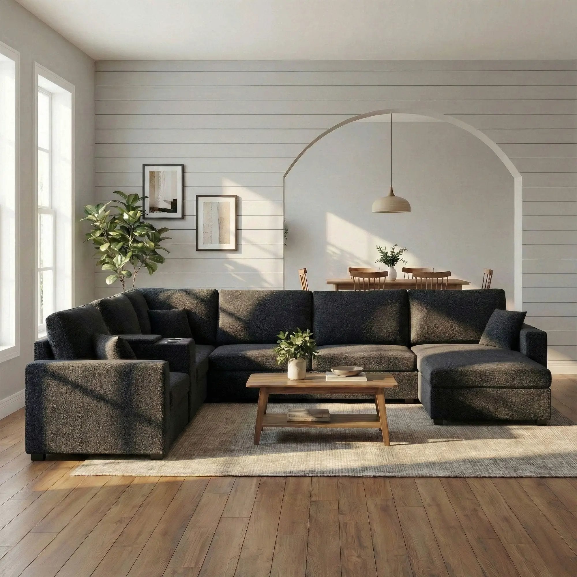 Modular 5 Seat U-Shape Sectional Sofa With Chaise Lounge, Built In Cup Holders And Storage Drawer by HouseOfZazla