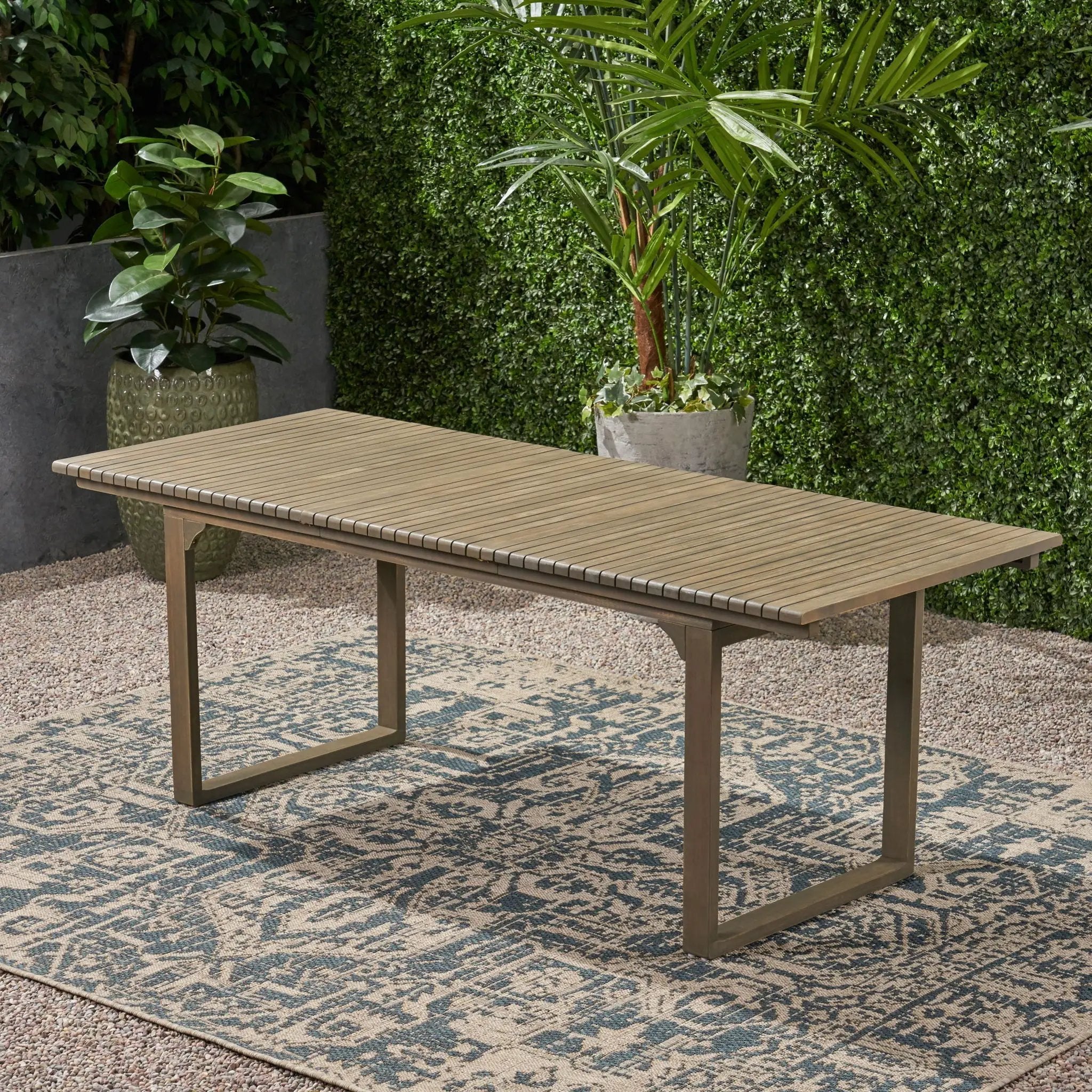 Outdoor Expandable Acacia Wood Dining Table With U-Shaped Leg by HouseOfZazla