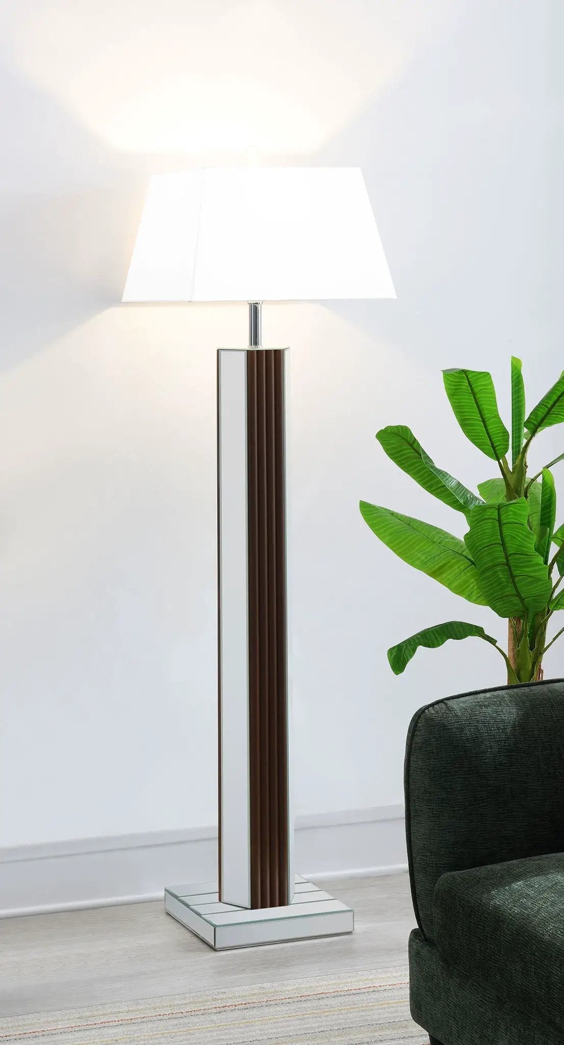 Elena 67-inch Square Tapered Mirrored Floor Lamp Brown by Unique Piece Furniture