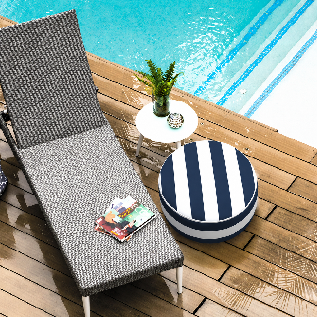 Outdoor Inflatable Ottoman - Navy Blue/White Striped by HouseOfZazla